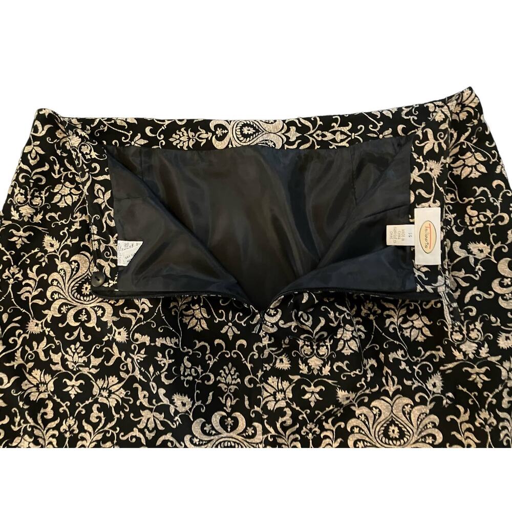 Talbots Women's Black & Tan Paisley Lined Mini Skirt Back Zip | Size 14 - Picture 2 of 7